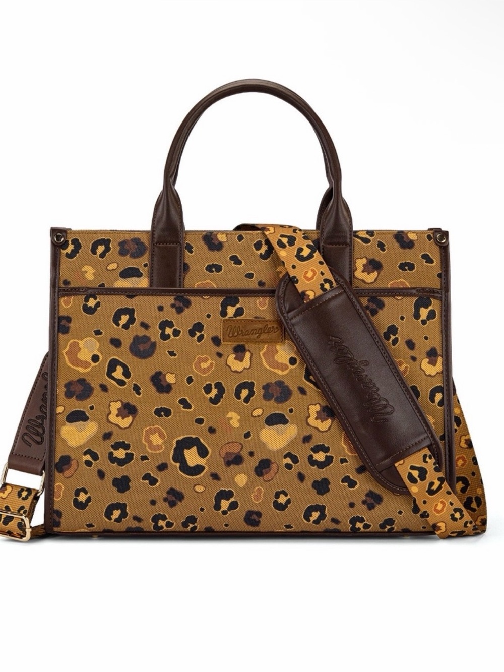 Wrangler Leopard Print Canvas Oversized Tote with Adjustable Strap Coffee